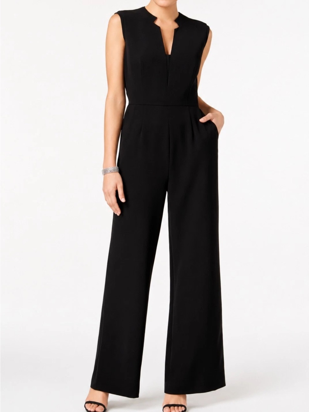 Tahari ASL Black Sleeveless Wide Leg Jumpsuit Women’s Size 6 Career Minimalist - Picture 1 of 7